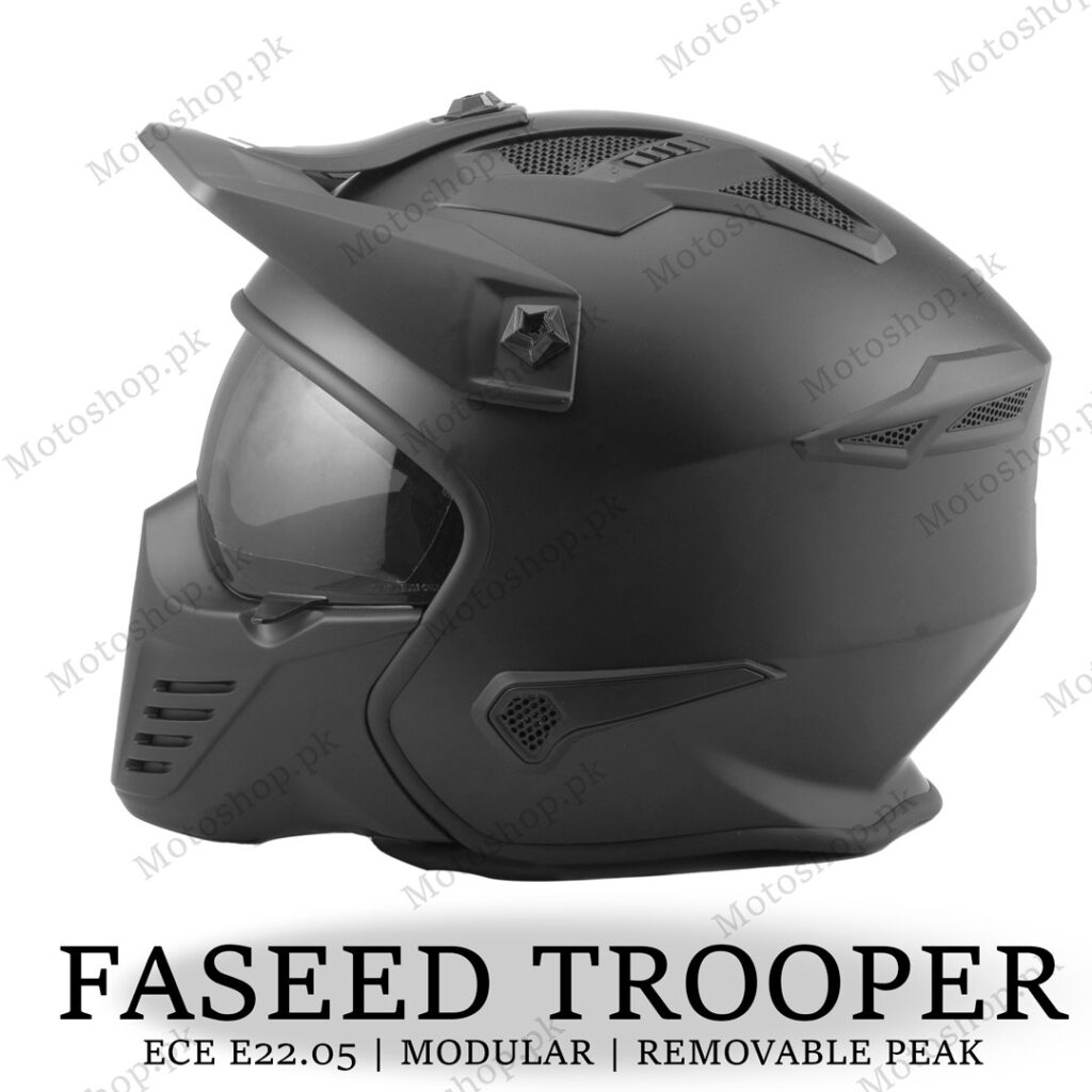 FASEED 726x TROOPER Black Full Face Modular JET Helmet ECE Certified Retro Convertible Dat